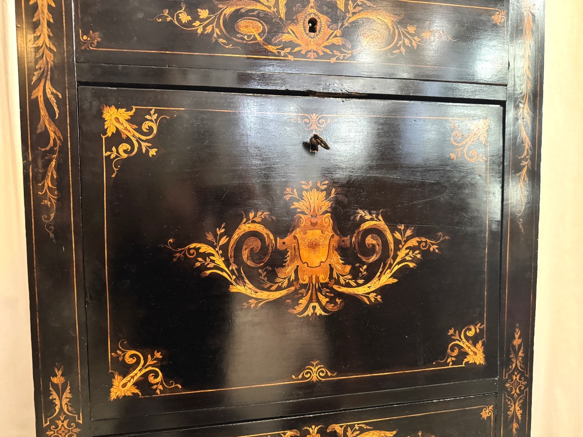 Secrétaire en marqueterie et laque d'époque Napoléon III-photo-4