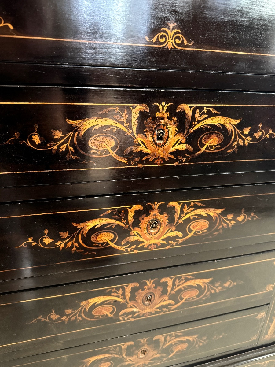 Secrétaire en marqueterie et laque d'époque Napoléon III-photo-5