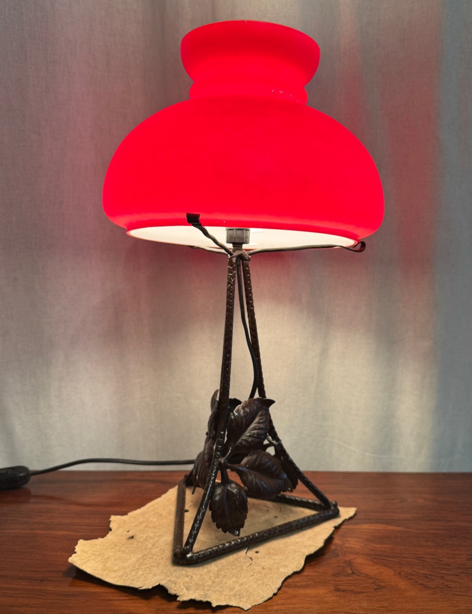Lampe Parachute rouge d’époque Art Deco-photo-4