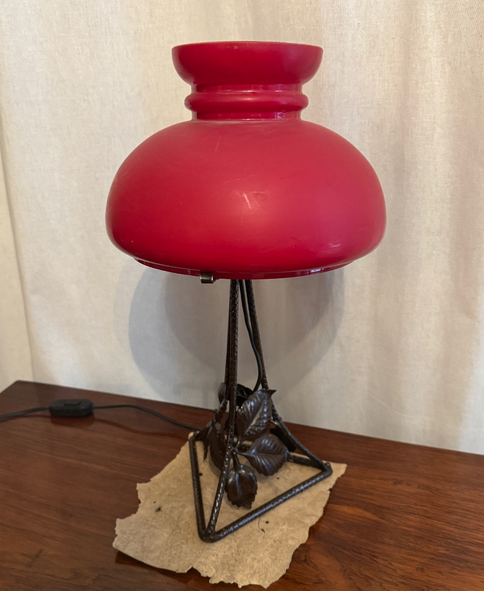 Lampe Parachute rouge d’époque Art Deco-photo-7