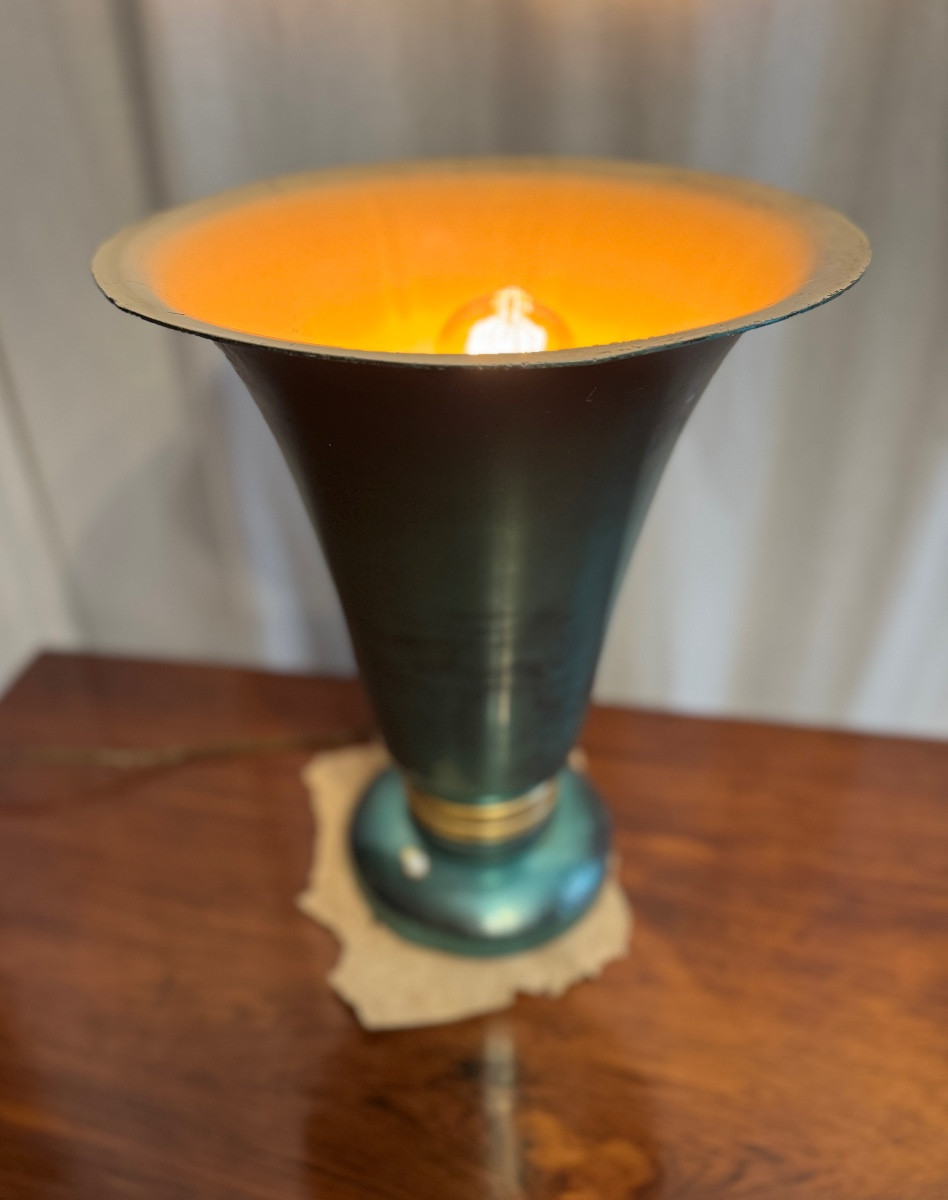 Lampe tulipe verte d’époque Art Deco-photo-4
