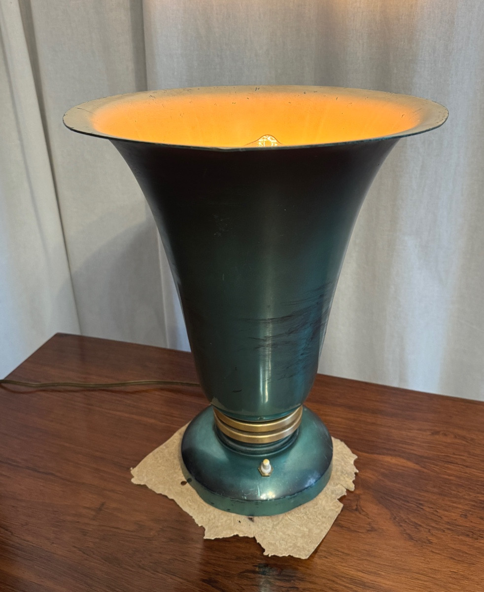 Lampe tulipe verte d’époque Art Deco-photo-5