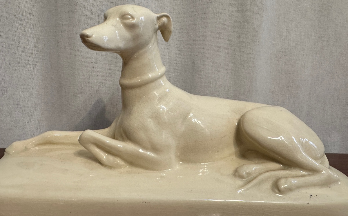 Lévrier en faïence de sarreguemine-photo-1