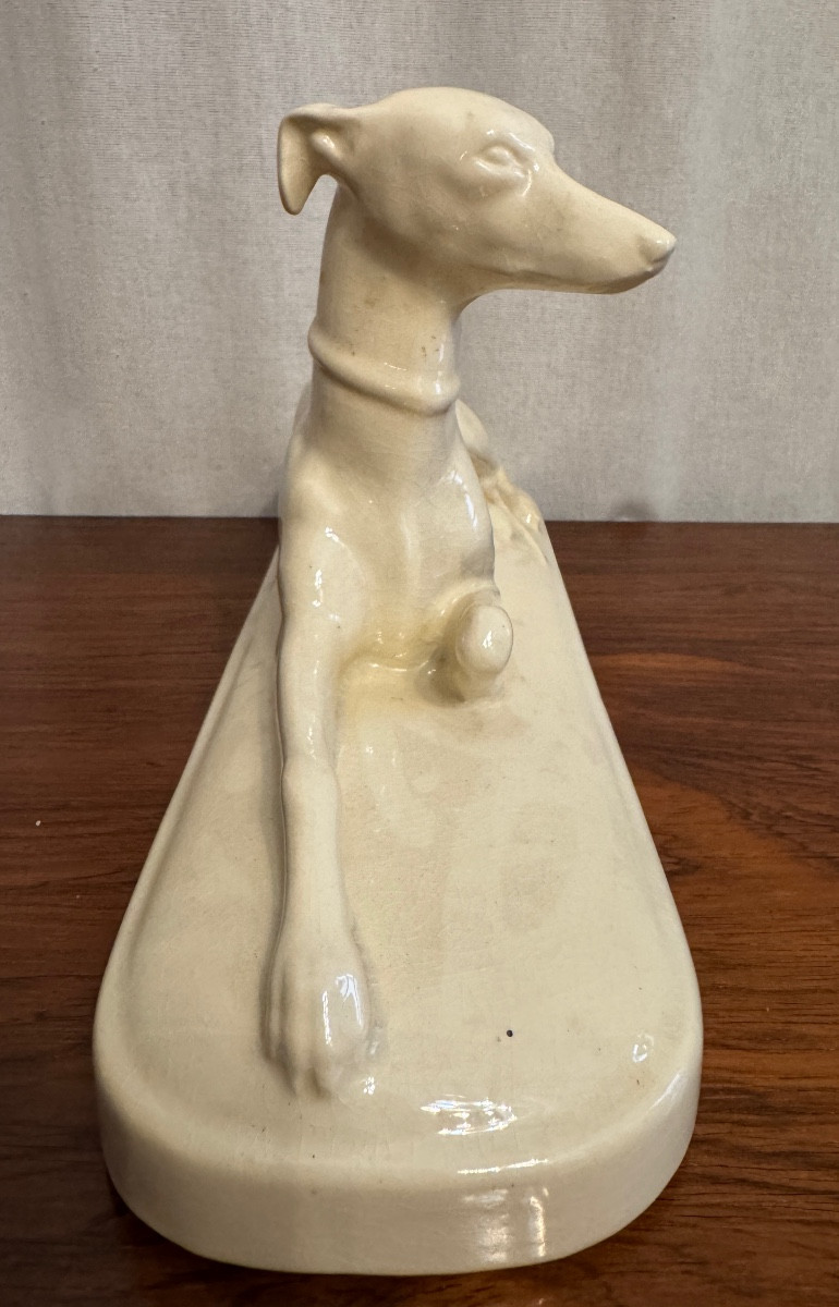 Lévrier en faïence de sarreguemine-photo-3