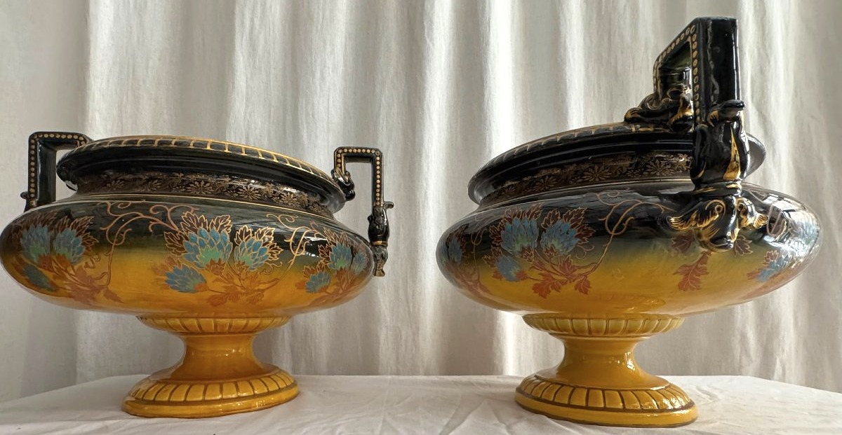 Paire de vasques Sarreguemines d'époque art nouveau-photo-5