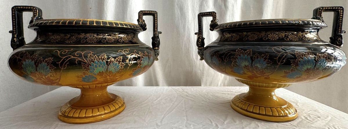 Paire de vasques Sarreguemines d'époque art nouveau