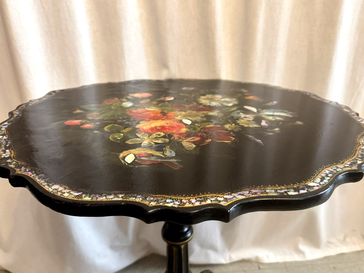 Guéridon chantourné laqué nacré d’époque Napoléon III-photo-6