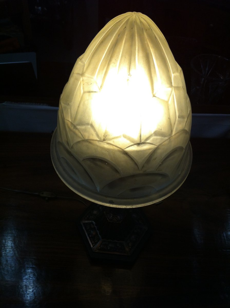 Art Deco Period Lamp Signed Degué-photo-4