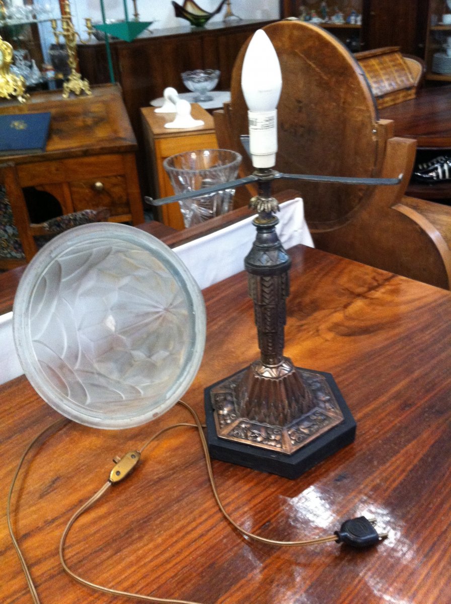 Art Deco Period Lamp Signed Degué-photo-1