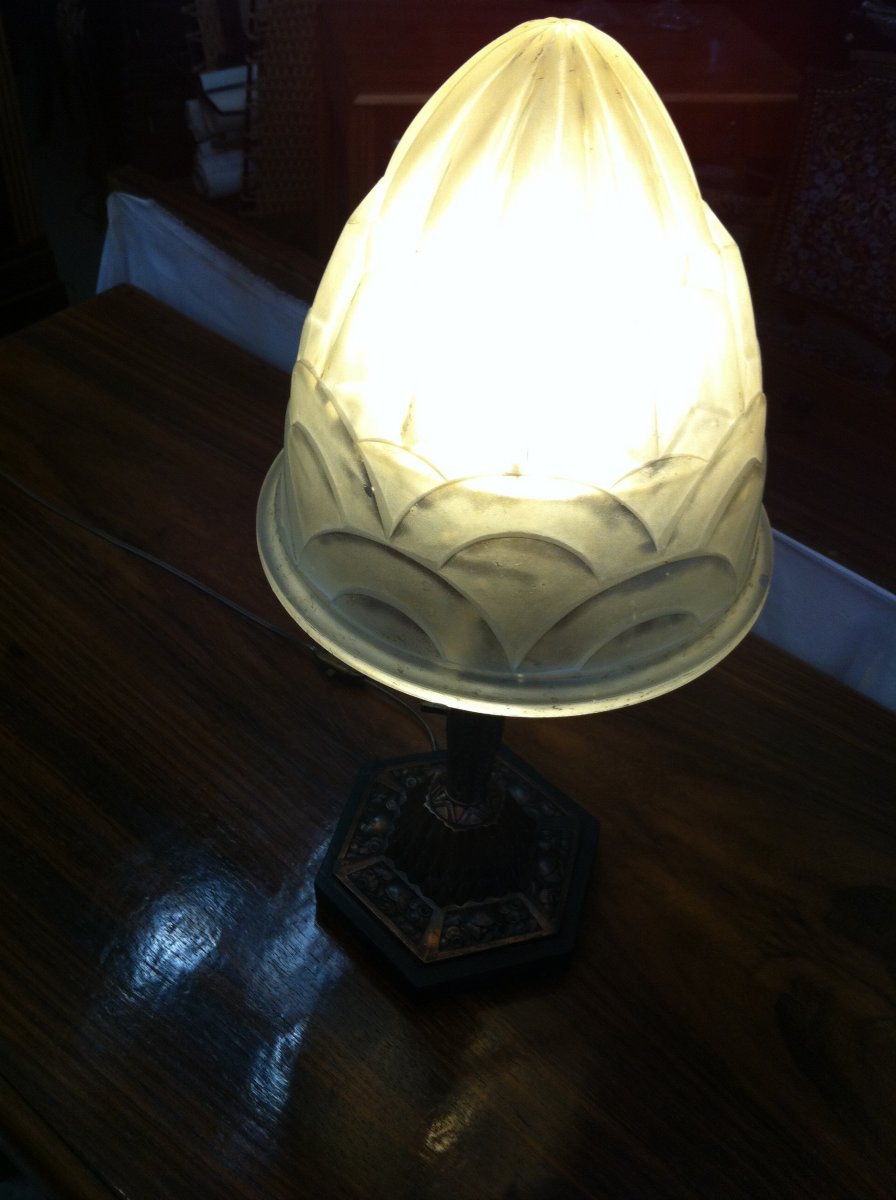 Art Deco Period Lamp Signed Degué-photo-5