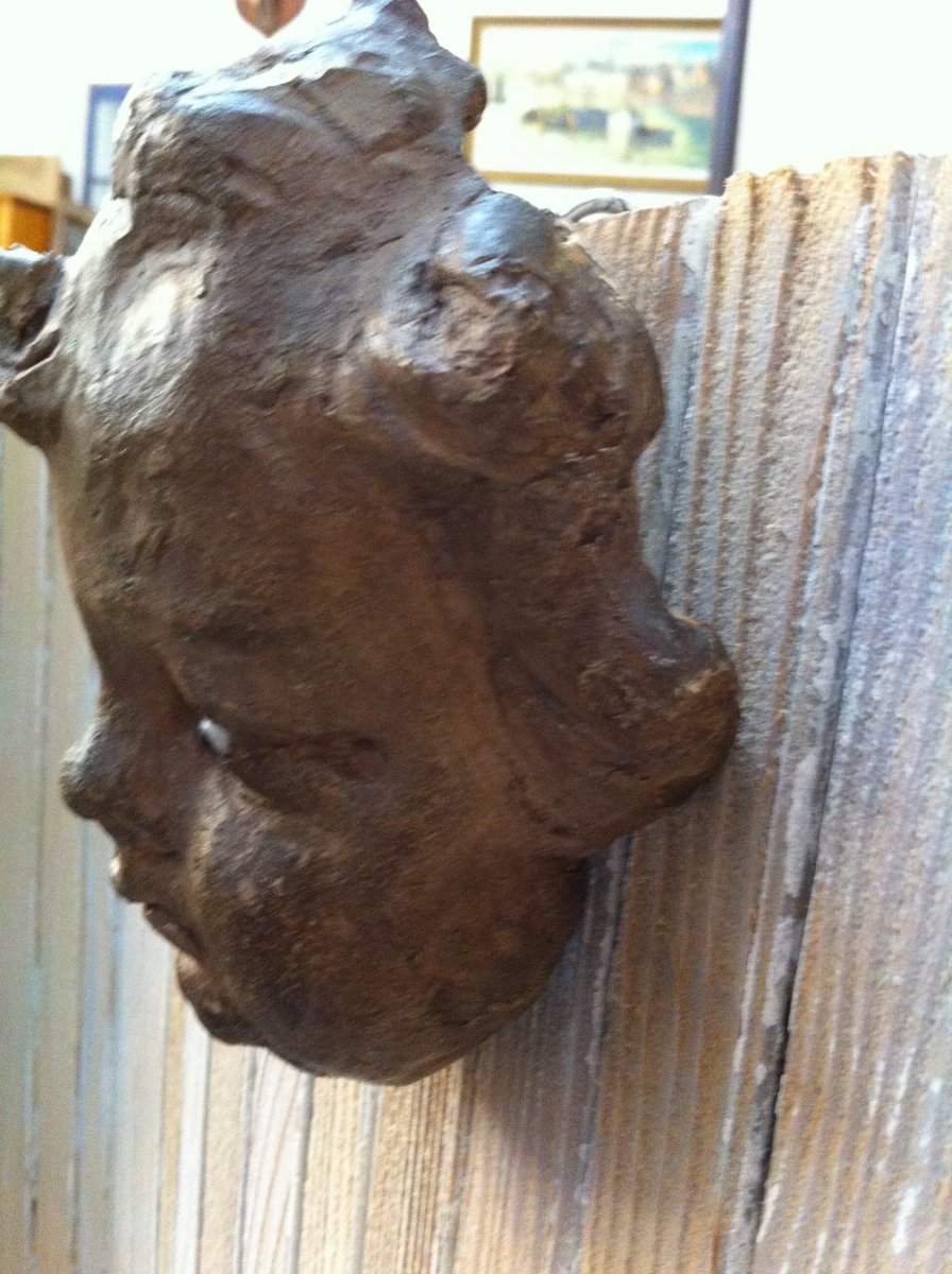 Head Of Cherub XIX Th In Terracotta-photo-1
