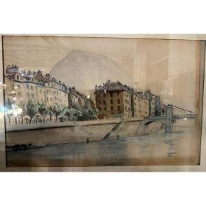 Vue De Grenoble dessin aquarellé