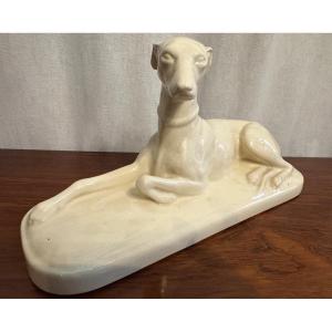 Lévrier en faïence de sarreguemine