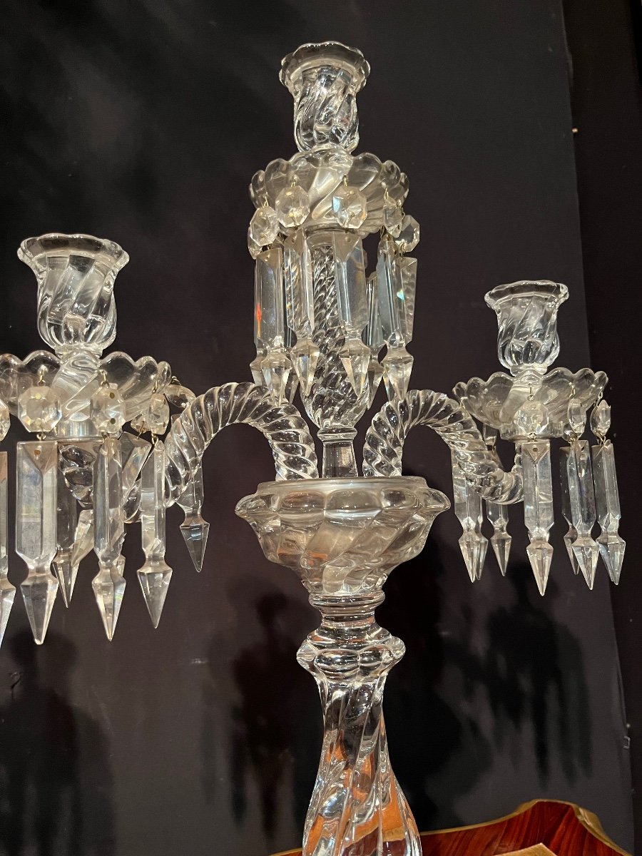 Paire D’importants Candélabres En Cristal De Baccarat -photo-2