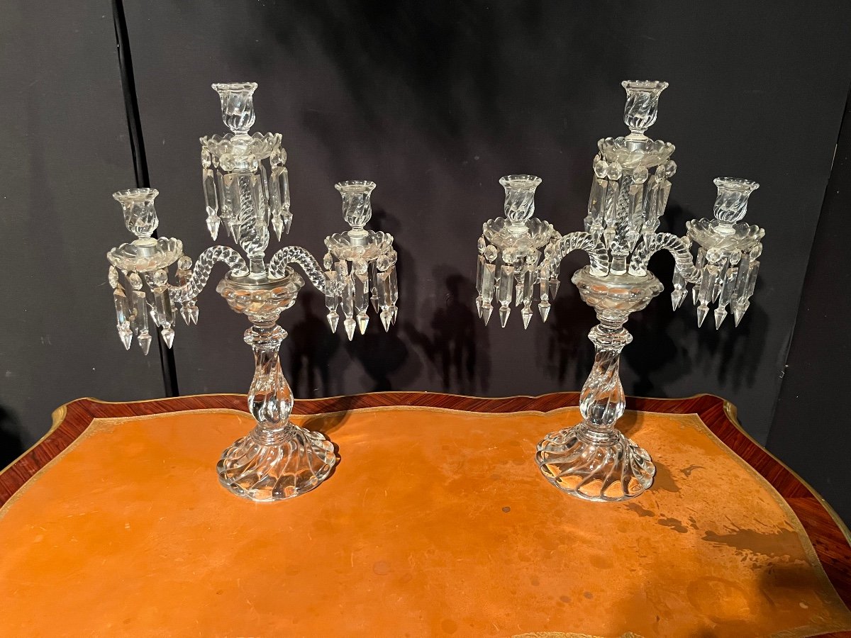 Paire D’importants Candélabres En Cristal De Baccarat 