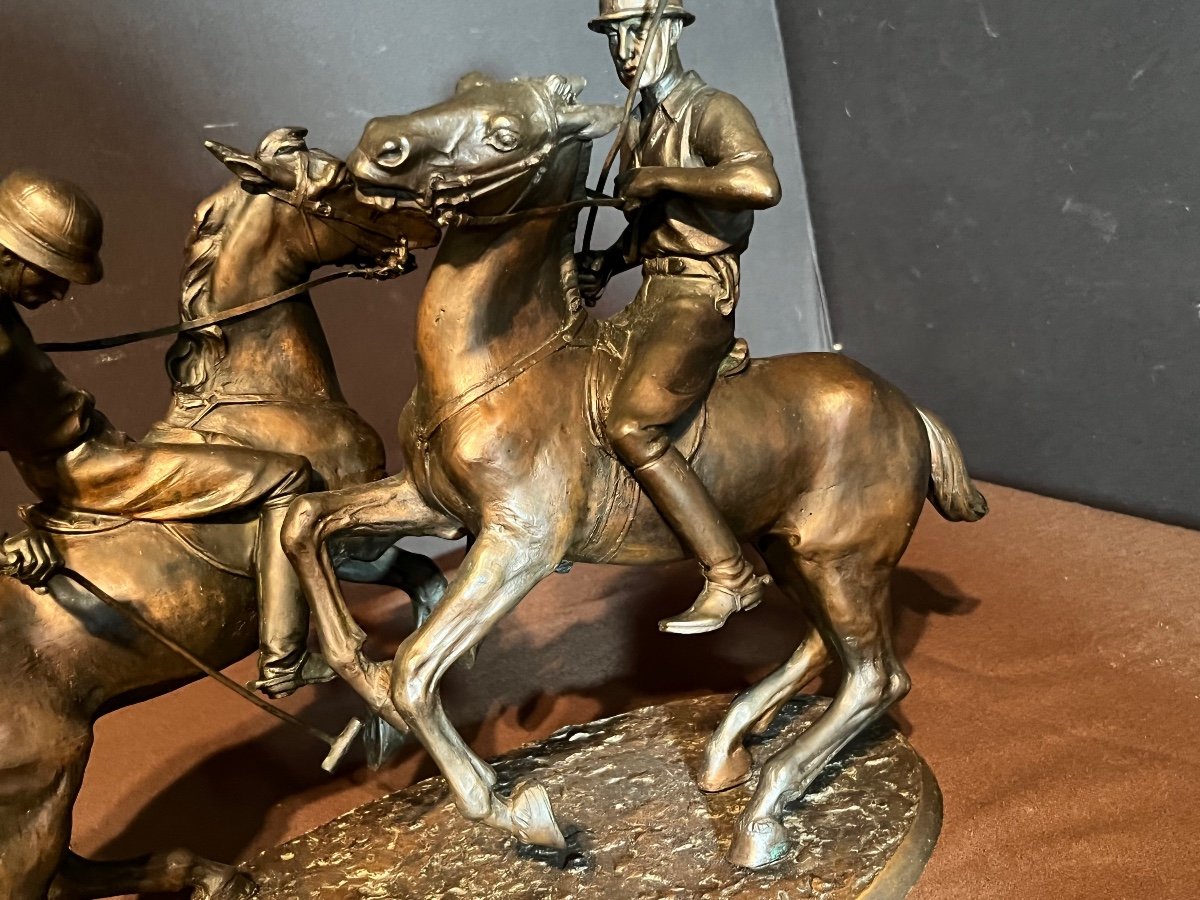 Bruno Zach. Sculpture En Bronze Joueurs De Polo -photo-2