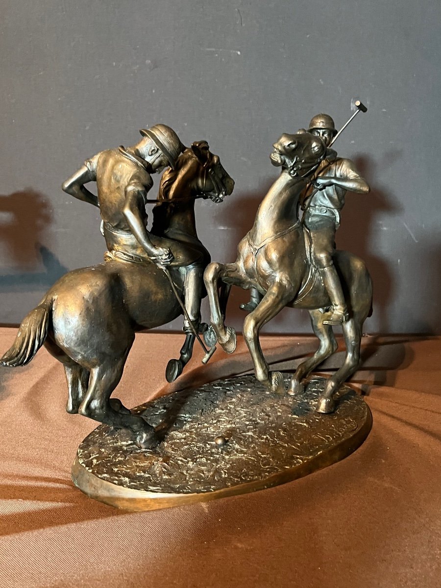 Bruno Zach. Sculpture En Bronze Joueurs De Polo -photo-7