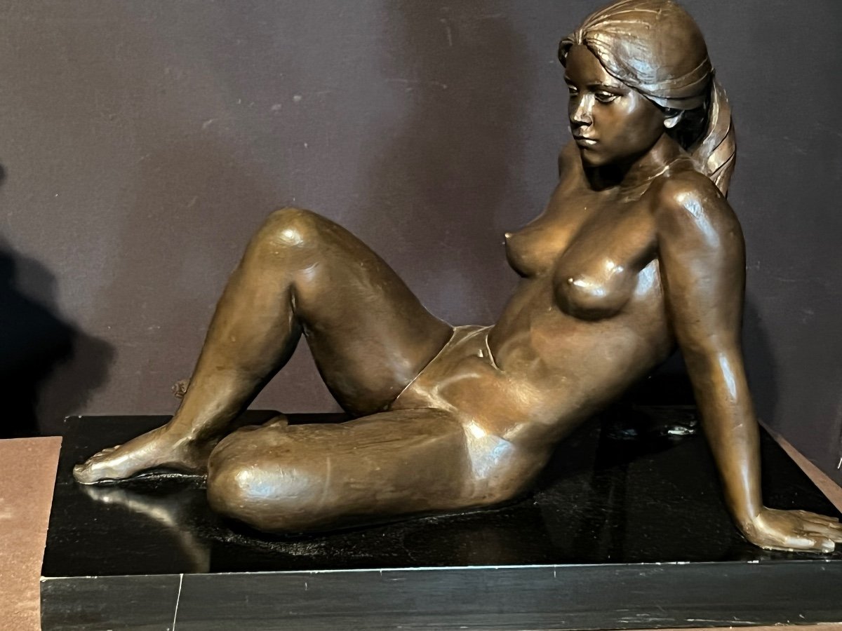 Sculpture En Bronze Représentant Une Jeune Femme Dénudée Par Josep Salvador Jassans-photo-3