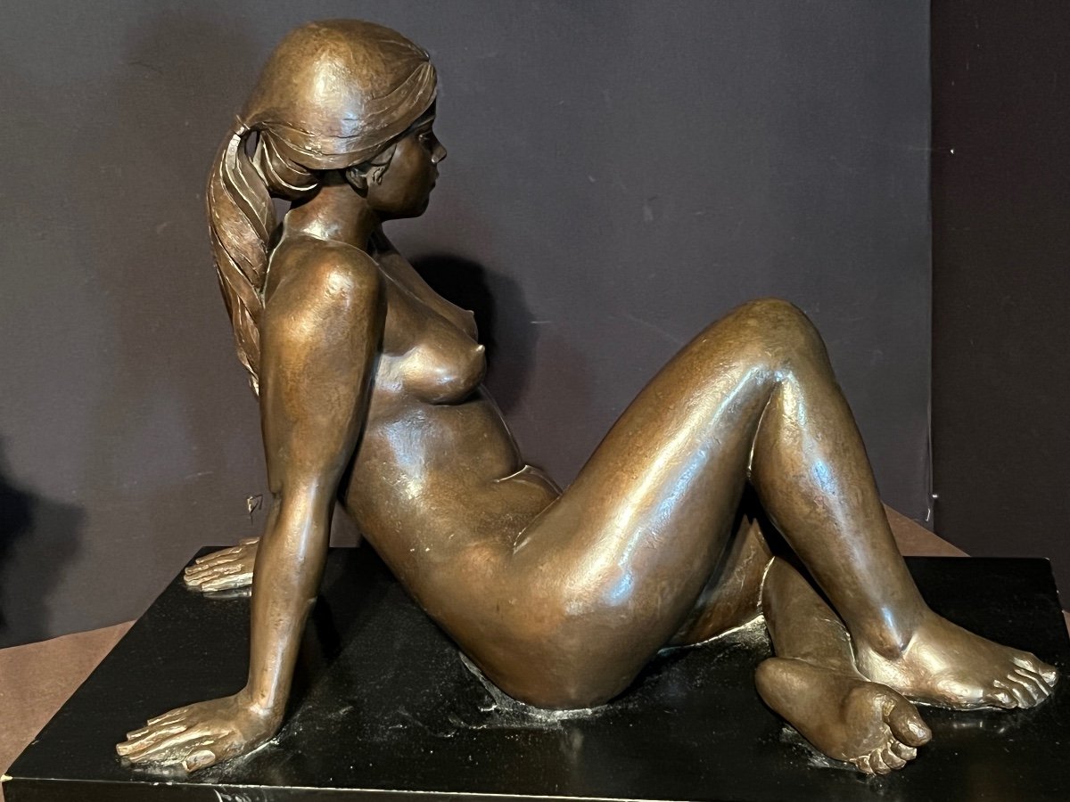 Sculpture En Bronze Représentant Une Jeune Femme Dénudée Par Josep Salvador Jassans-photo-4