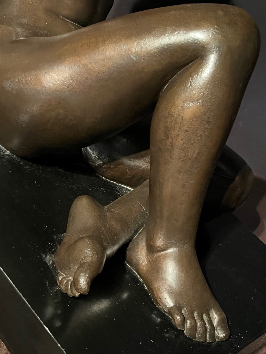 Sculpture En Bronze Représentant Une Jeune Femme Dénudée Par Josep Salvador Jassans-photo-5