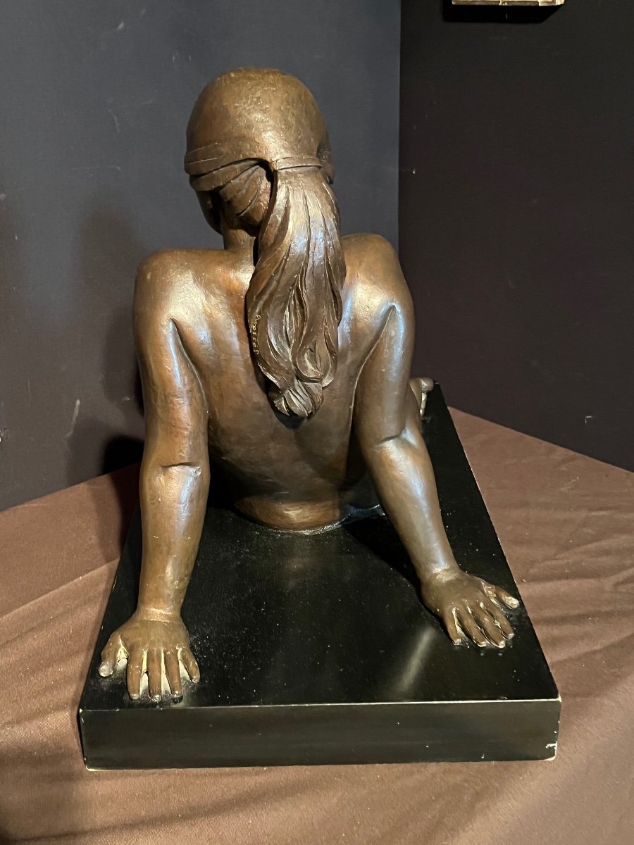 Sculpture En Bronze Représentant Une Jeune Femme Dénudée Par Josep Salvador Jassans-photo-6