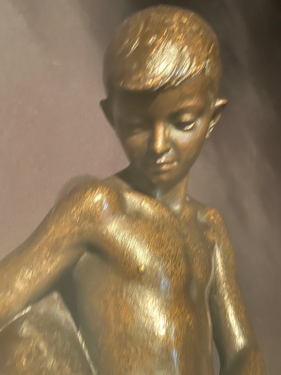 Bronze Sculpture Representing A Young Man With A Jug From The 1950s. Height: 90cm-photo-3