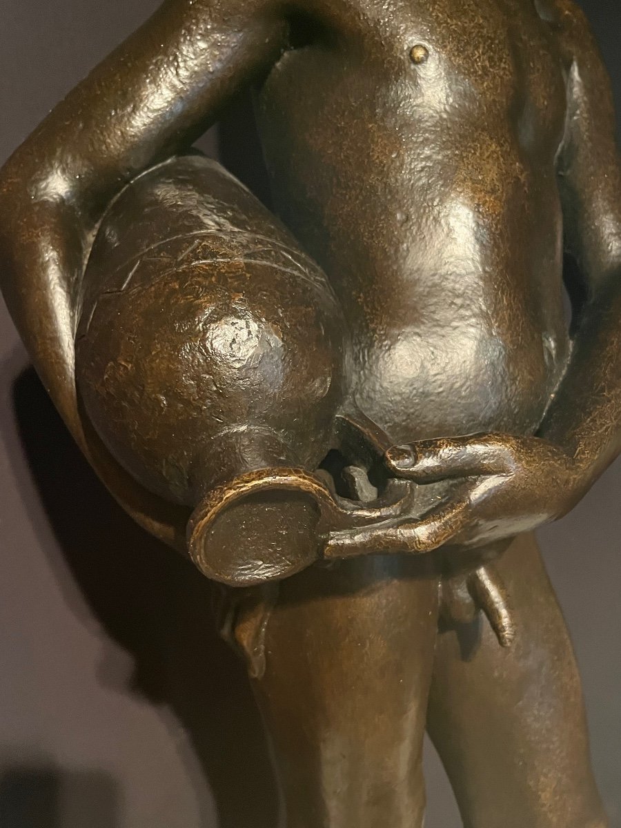 Bronze Sculpture Representing A Young Man With A Jug From The 1950s. Height: 90cm-photo-4