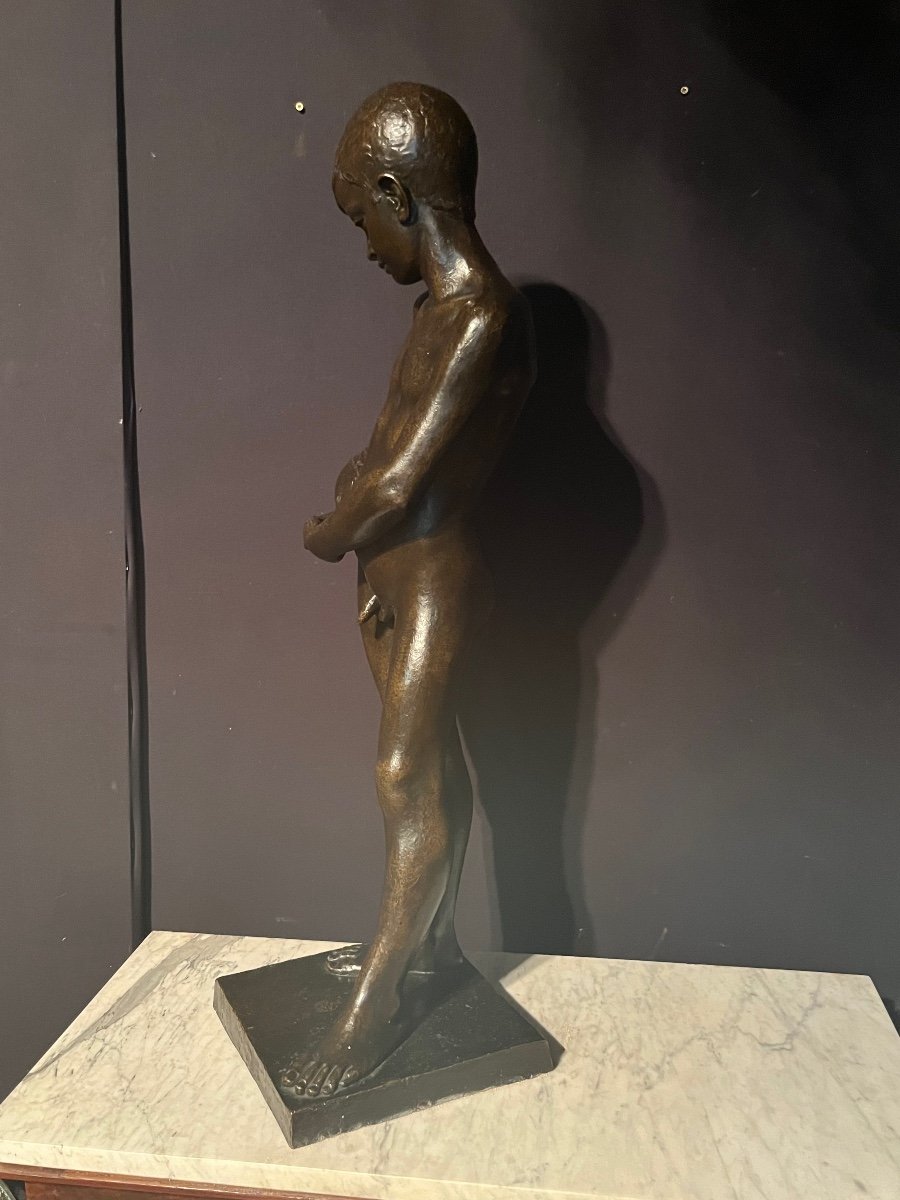 Bronze Sculpture Representing A Young Man With A Jug From The 1950s. Height: 90cm-photo-1