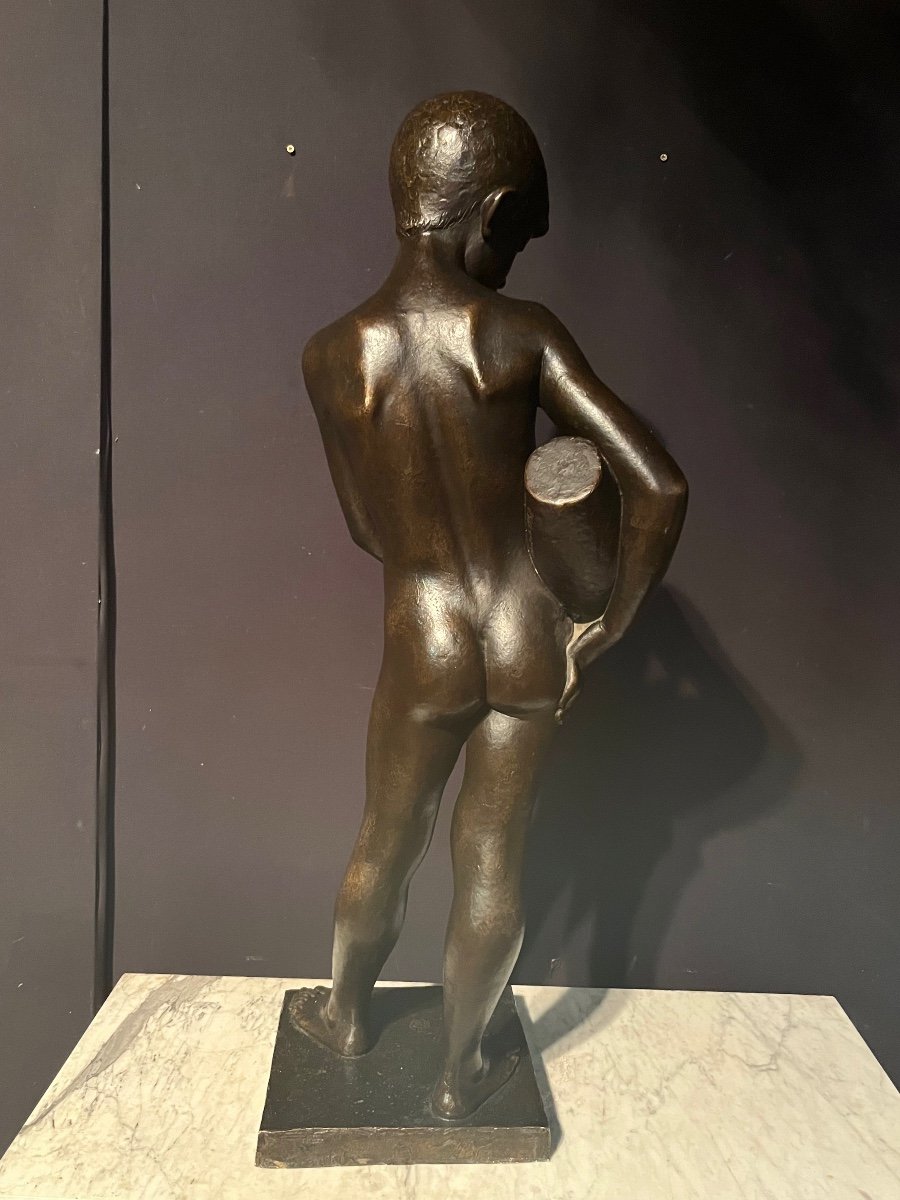Bronze Sculpture Representing A Young Man With A Jug From The 1950s. Height: 90cm-photo-3