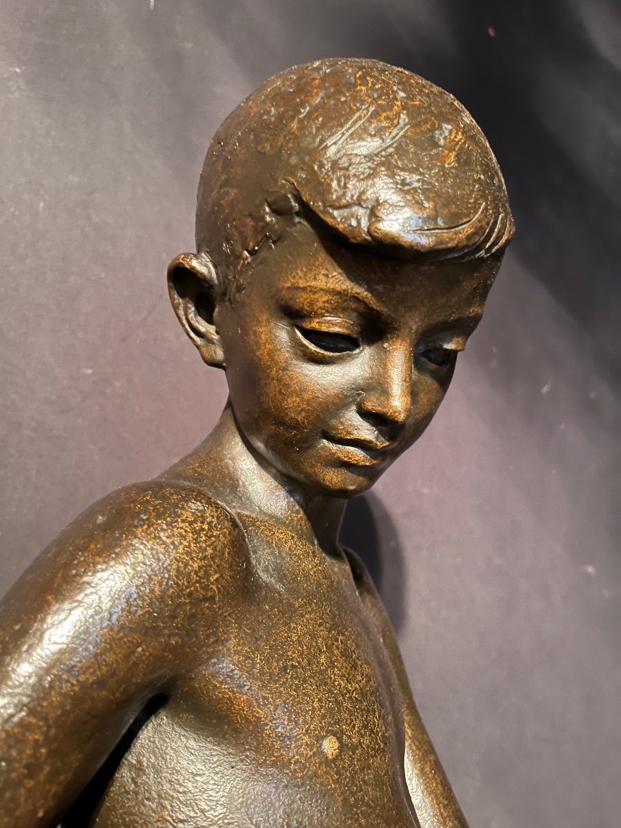 Bronze Sculpture Representing A Young Man With A Jug From The 1950s. Height: 90cm-photo-4