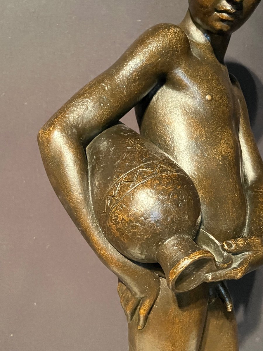 Bronze Sculpture Representing A Young Man With A Jug From The 1950s. Height: 90cm-photo-6