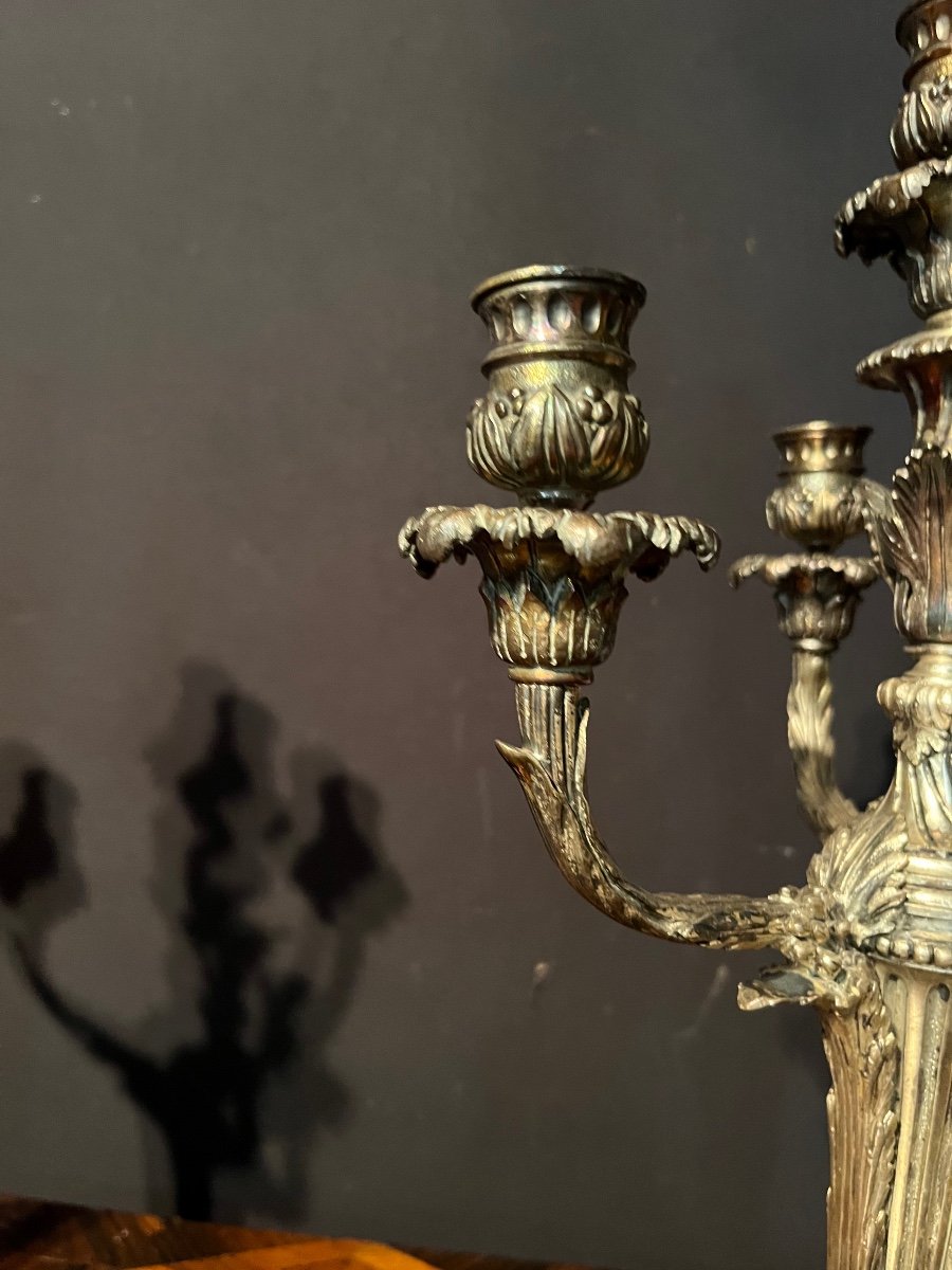 Paire De Candélabres En Bronze Argenté De Style Louis XVI -photo-3