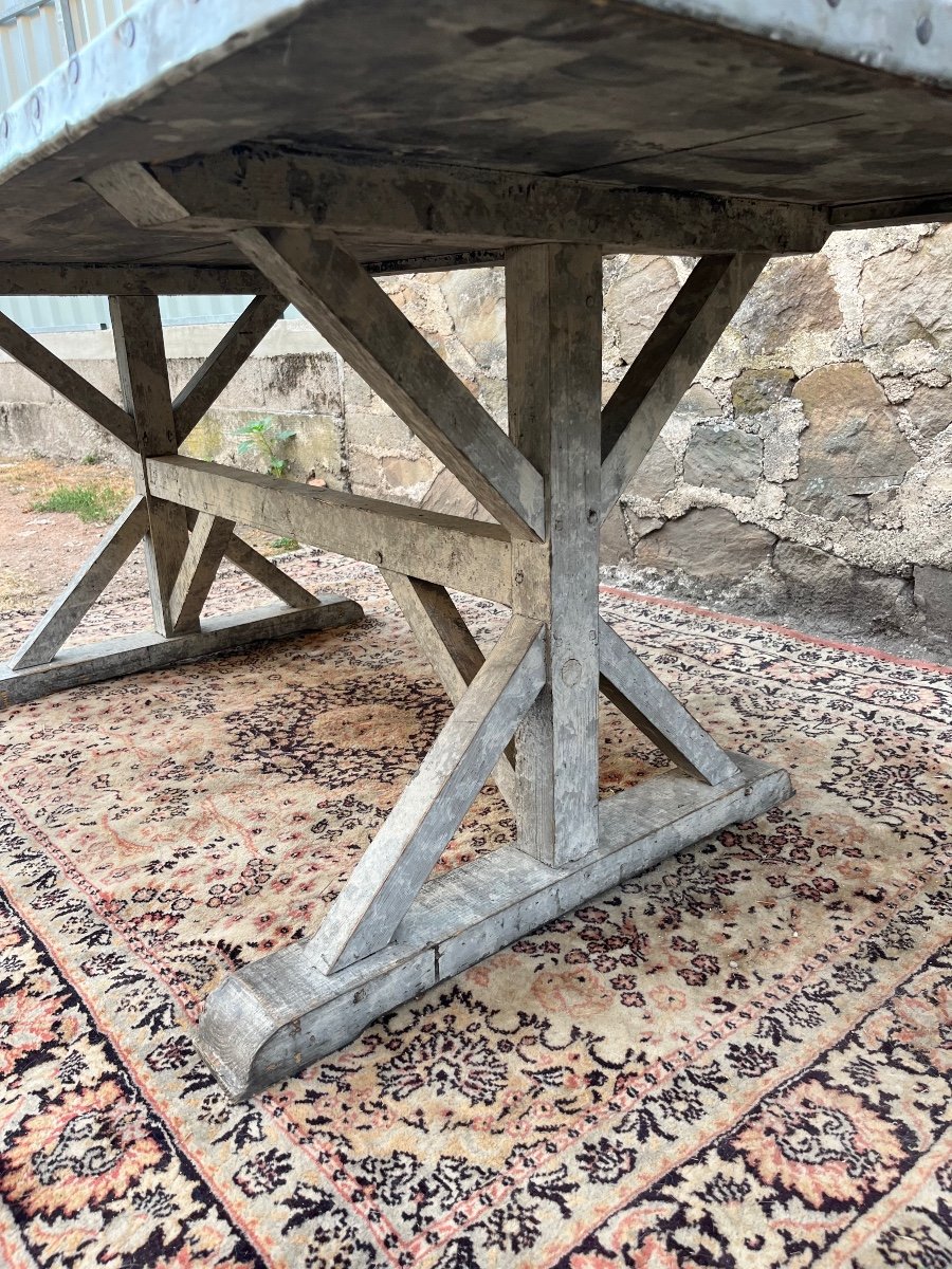 Ancienne table à rempoter avec plateau de zinc