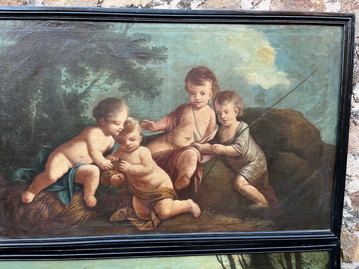 Pair Of Late 18th Century Canvas Paintings Representing Putti-photo-3