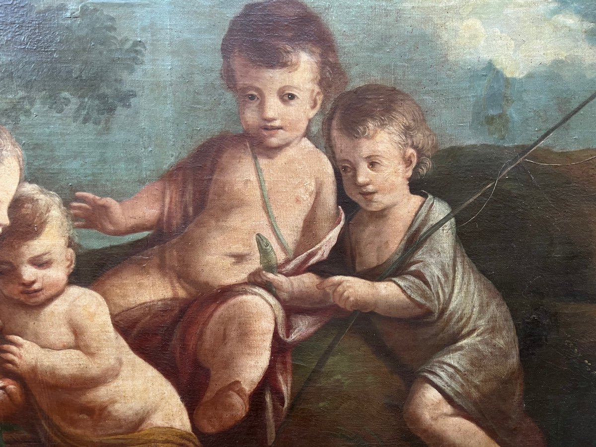 Pair Of Late 18th Century Canvas Paintings Representing Putti-photo-4
