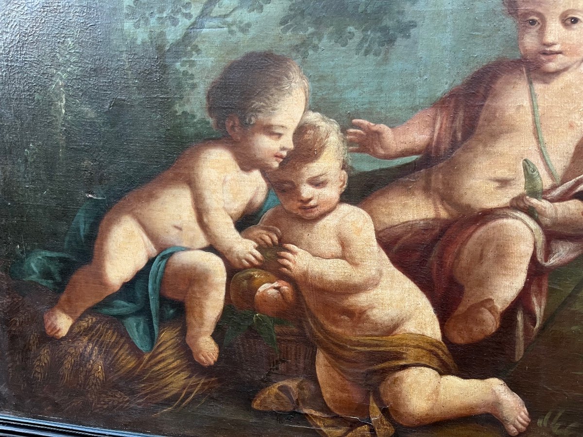 Pair Of Late 18th Century Canvas Paintings Representing Putti-photo-2