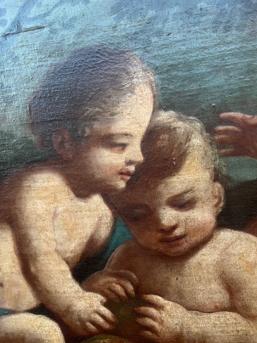 Pair Of Late 18th Century Canvas Paintings Representing Putti-photo-3