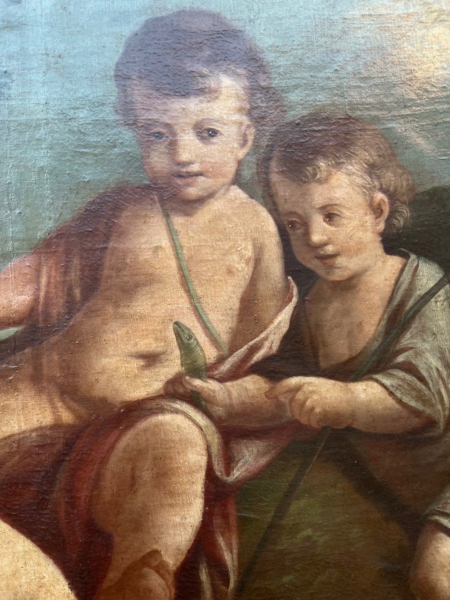 Pair Of Late 18th Century Canvas Paintings Representing Putti-photo-4