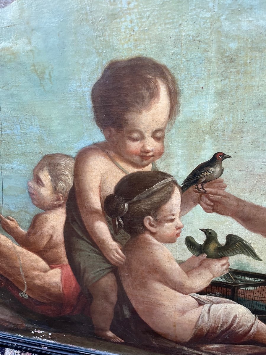 Pair Of Late 18th Century Canvas Paintings Representing Putti-photo-6
