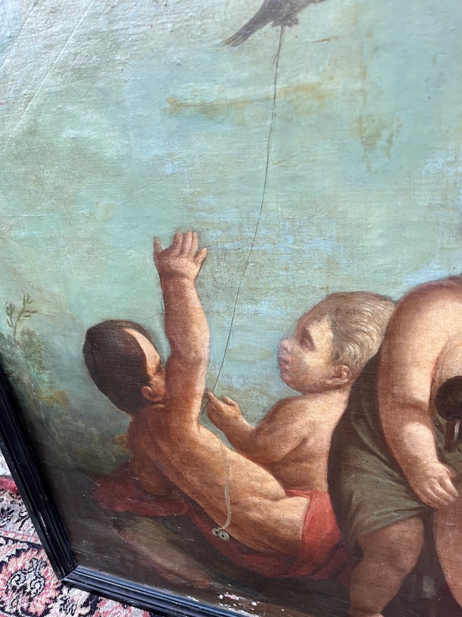 Pair Of Late 18th Century Canvas Paintings Representing Putti-photo-7