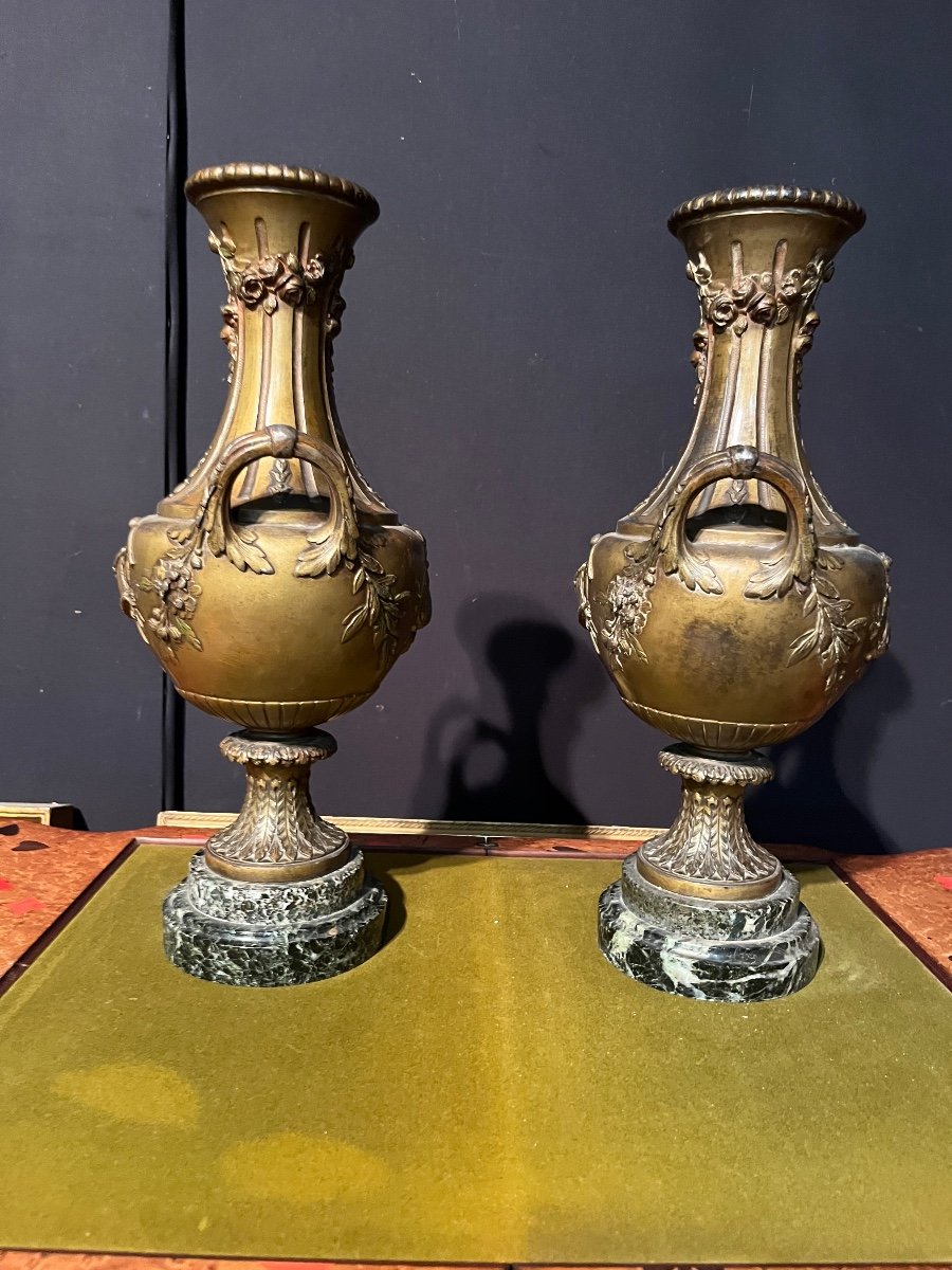 Two Urns In Regulates With Bronze Patina-photo-4