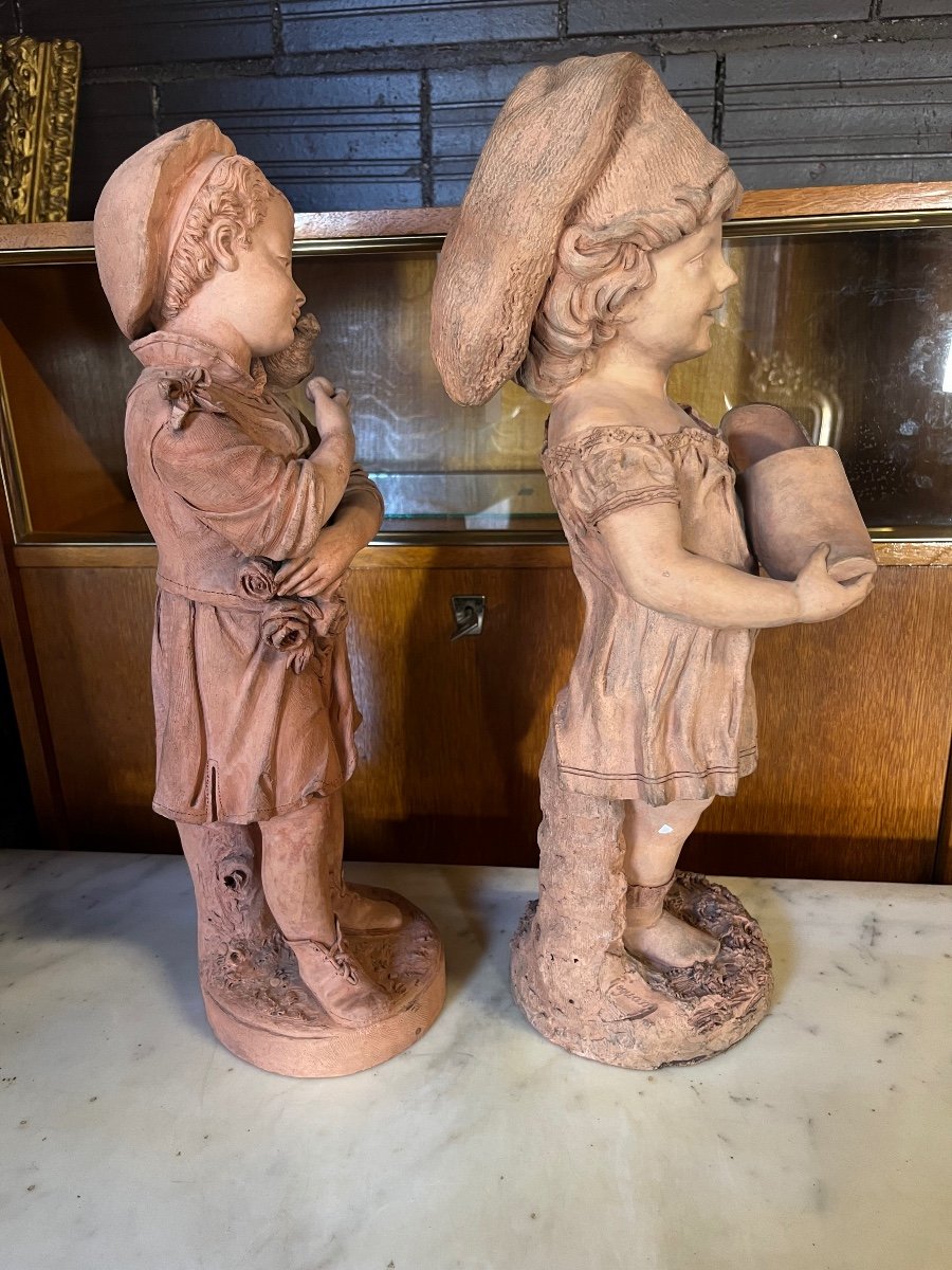 Paire D’enfants En Terre Cuite -photo-4