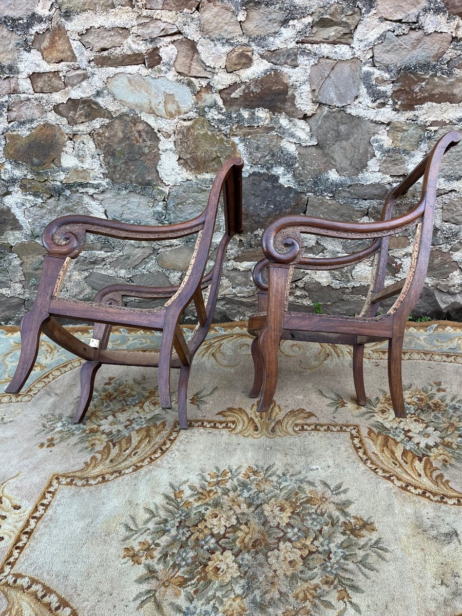 Pair Of Empire Period Shepherdess Chassis In Walnut-photo-3