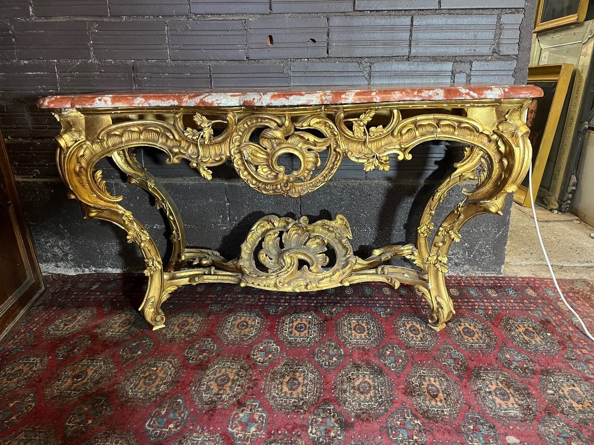 Importante Console Bois Doré  De Style Régence (154cm)-photo-2