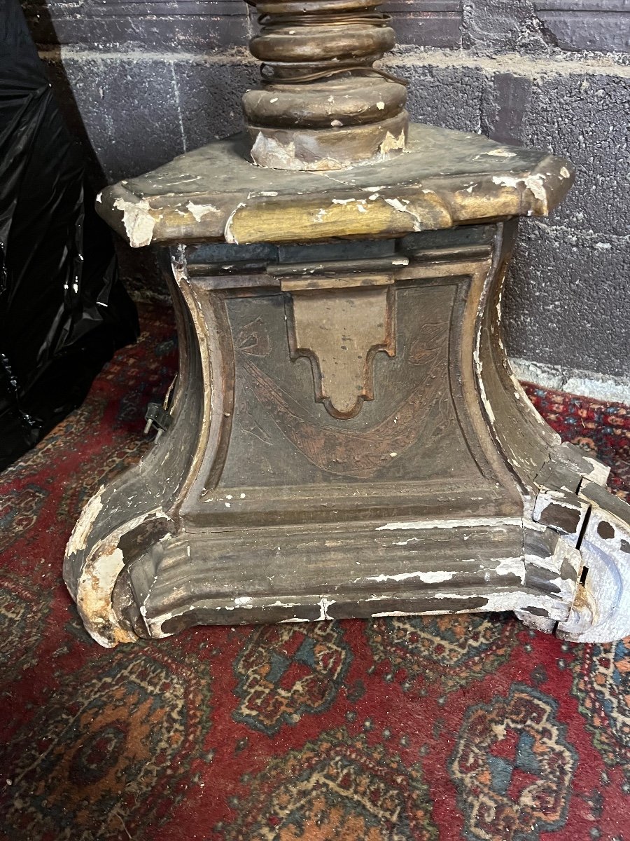 Pairs Of Large 18th Century Carved Wooden Candlesticks-photo-2