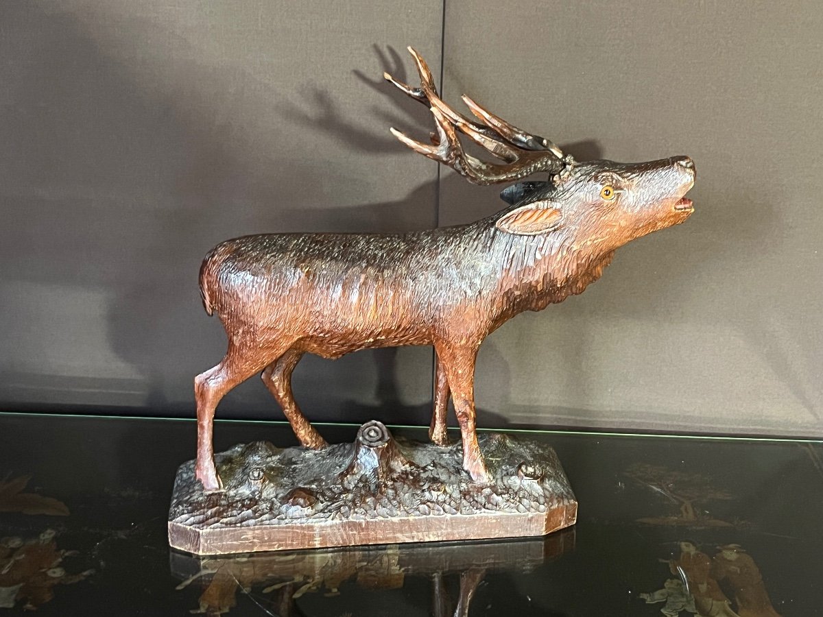 Carved Wooden Deer From The Black Forest 