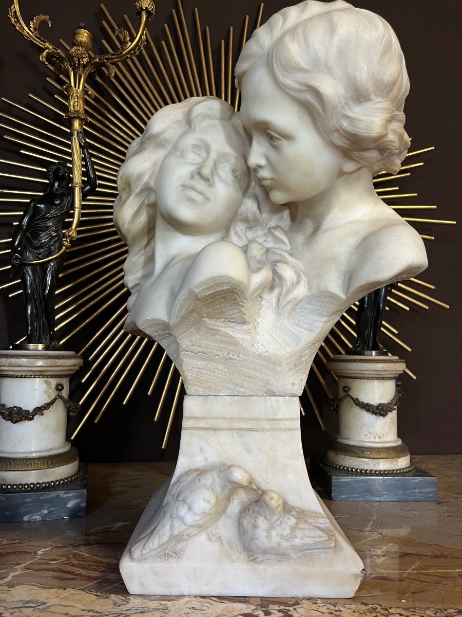 Marble Bust Couple Of Children 