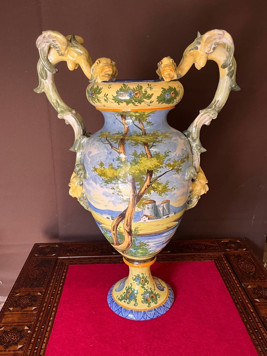 Large Majolica Painted Vase -photo-2