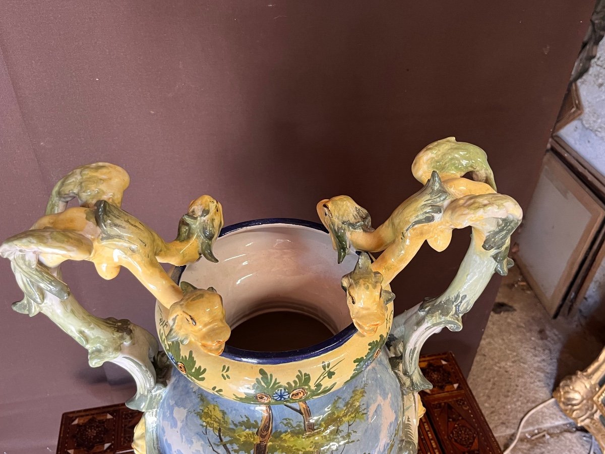 Large Majolica Painted Vase -photo-5