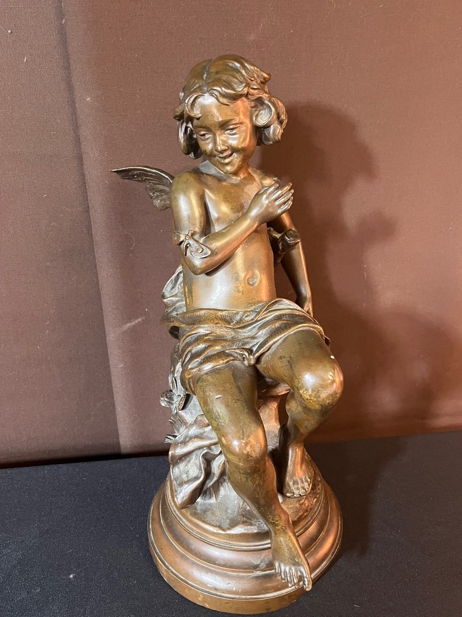 Cherub With Butterfly. Bronze By Léon Fagel